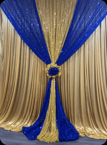 Blue and gold sequin backdrop