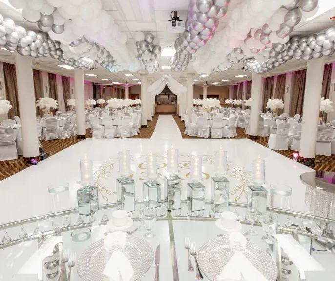 White reception tablescape alternate view