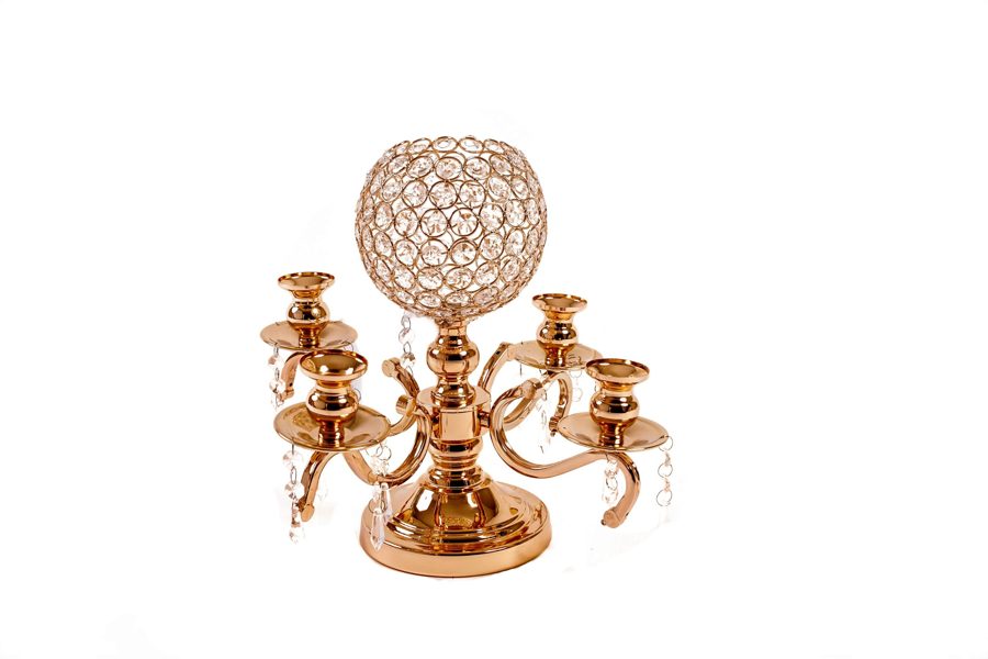 Elegant gold candelabra with crystals