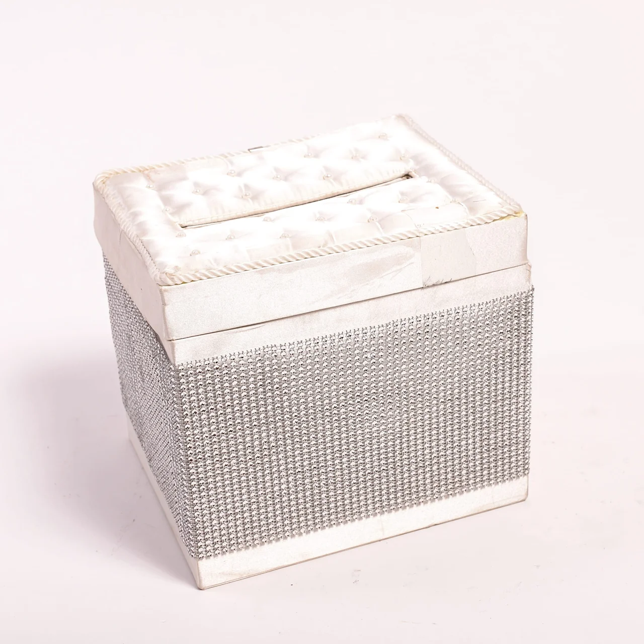 White wedding card box with silver decorative detailing and a slot in the lid
