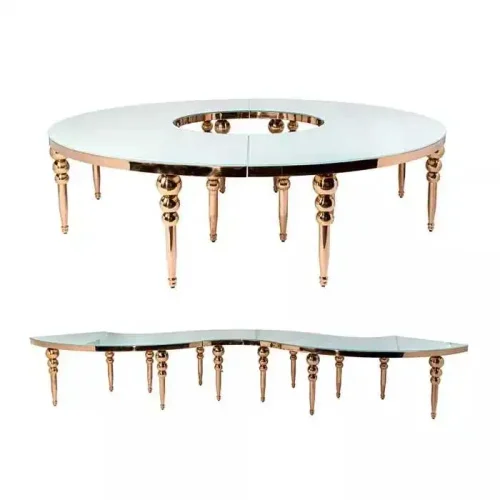 White & rose gold serpentine table