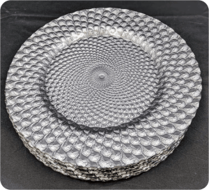 Silver peacock charger plate