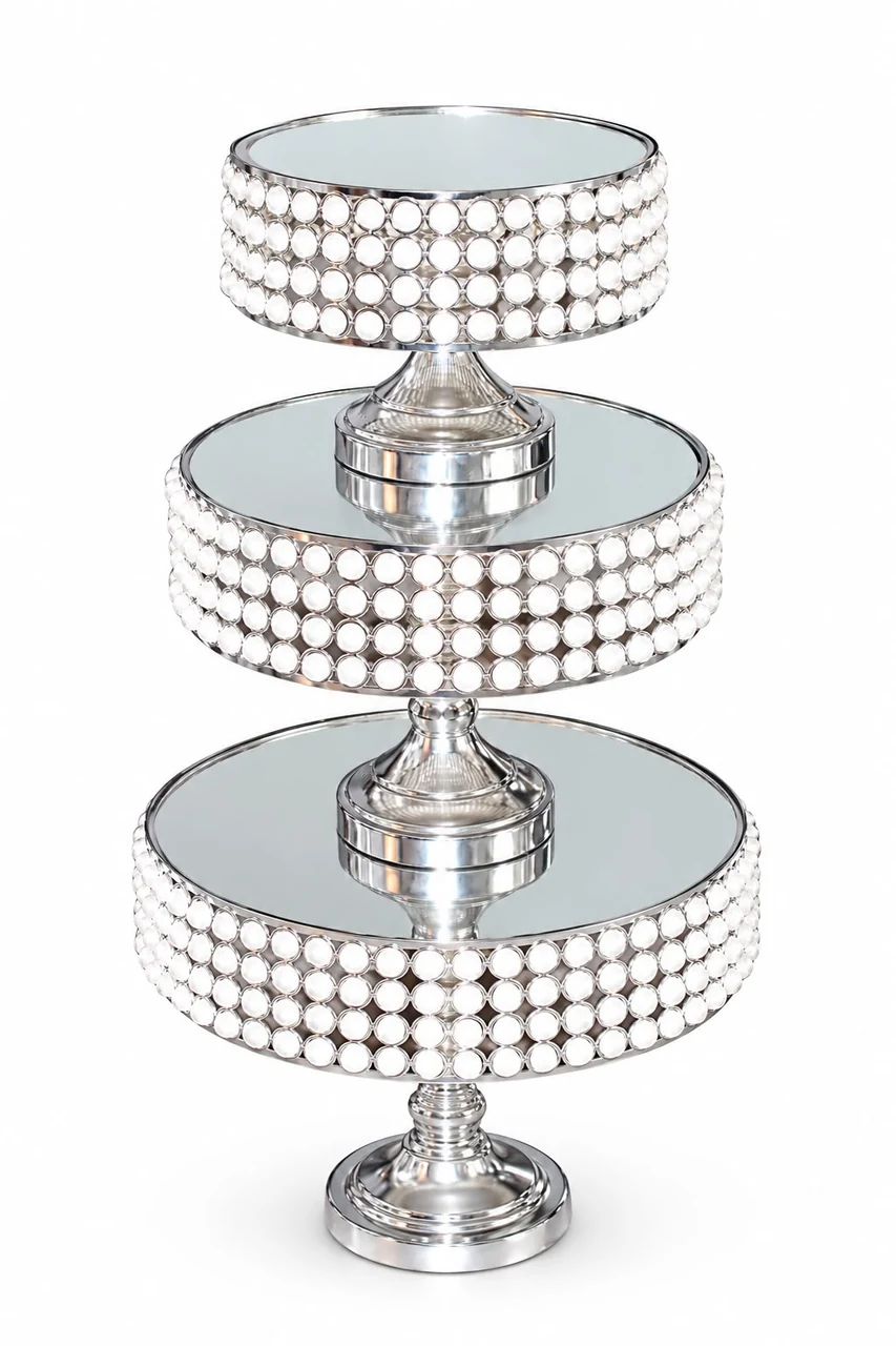 Silver mirrored cake stand set