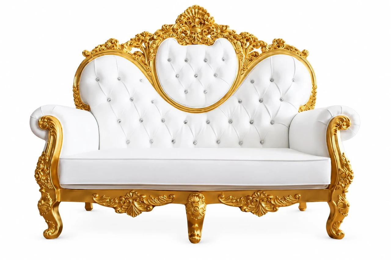 Gold and white wedding throne loveseat