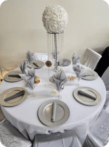 White rose & crystal centerpiece